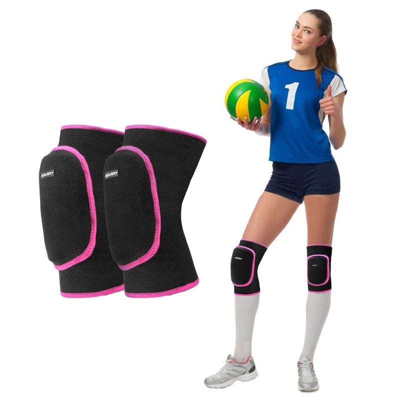 EULANT Sborter Knee Pads for Kids Junior Youth, for Biking,Volleyball,Basketball,Football,Skating,Dancing, 1 Pair,M Black/Rose - Image 1